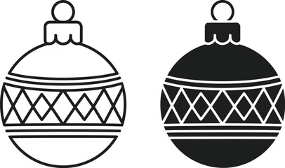Two christmas ornaments in and filled style on — Outline, silhouette, and on transparent background. EPS 10.