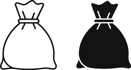 Two simple sack s one filled and one empty on — Outline, silhouette, and on transparent background. EPS 10.