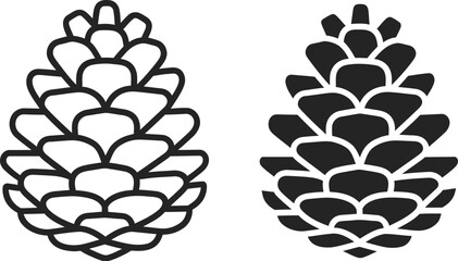 Two pine cones in a minimalist black design on &mdash; Outline, silhouette, and on transparent background. EPS 10.