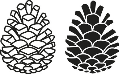 Two detailed pinecone illustrations black and white ideal for crafting on — Outline, silhouette, and on transparent background. EPS 10.