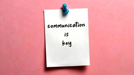 Pinned note with handwritten text COMMUNICATION IS KEY, means communication is key to good relationship and leadership, to explain how you feel, think and really need