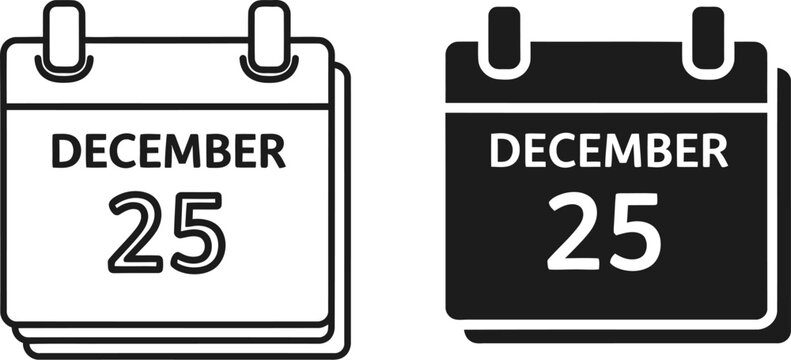 Two december twenty fifth calendar icons simple design on — Outline, silhouette, and on transparent background. EPS 10.