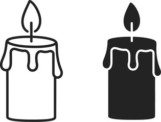 Two candle icons line art and filled perfect for design on — Outline, silhouette, and on transparent background. EPS 10.