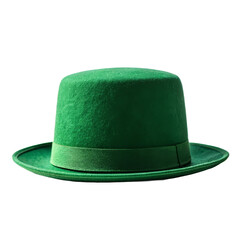 Green felt top hat with wide brim and satin ribbon for festive celebrations and events