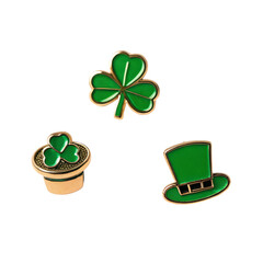 Green shamrock pins and hat for festive celebration and holiday decoration ideas
