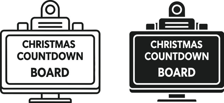 Two christmas countdown boards in linear style on — Outline, silhouette, and on transparent background. EPS 10.