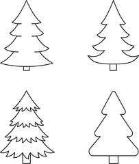 Obraz premium Four minimalistic christmas tree designs in a line on — Outline, silhouette, and on transparent background. EPS 10.