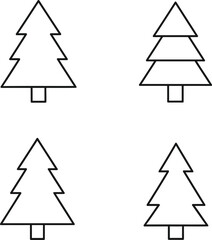 Fototapeta premium Four simple christmas tree line icons on — Outline, silhouette, and on transparent background. EPS 10.