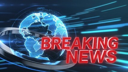 Breaking news intro with a digital globe background for your latest broadcast reports and urgent updates, perfect for professional news media
