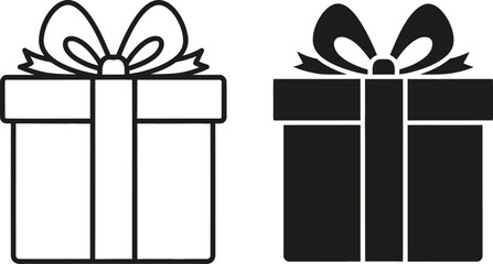 Two gift box icons in different styles on — Outline, silhouette, and on transparent background. EPS 10.