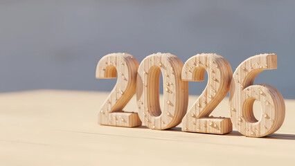 Celebrate the promise of 2026! These captivating wooden figures, adorned with glistening water, evoke freshness and growth. Perfect for calendars, promotions, and planning materials.