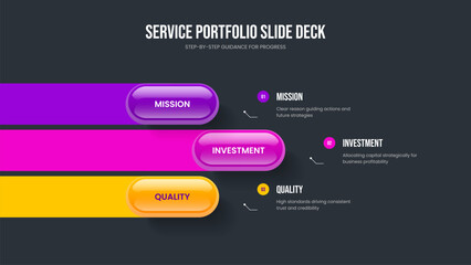 Visual Development 3 Element Infographic Slide Design. Digital Solution Three Option Diagram Slideshow Template. Market Plan Presentation Layout Vector Illustration.