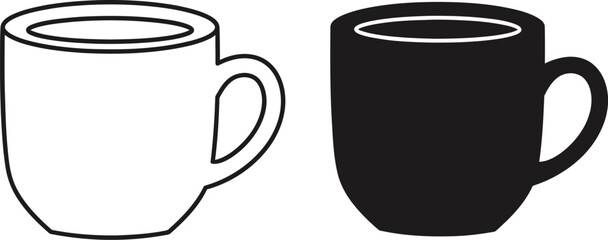 Obraz premium Two coffee cups one white and one black a contrasting on — Outline, silhouette, and on transparent background. EPS 10.