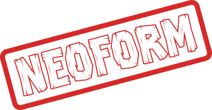 Red Neoform rubber stamp impression signifying a fresh structural design or innovative organizational pattern