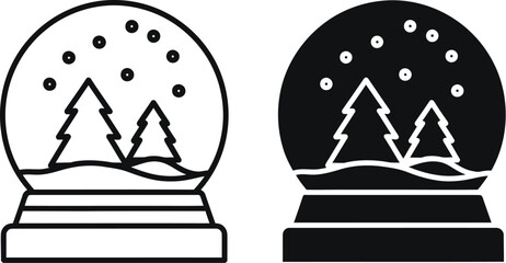 Two snow globe line art icons one filled on — Outline, silhouette, and on transparent background. EPS 10.
