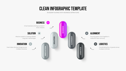Sales Innovation Five Step Infographic Frame Template. Investor Overview Slide Layout Vector Illustration. Business Strategy 5 Element Diagram Slideshow Design.