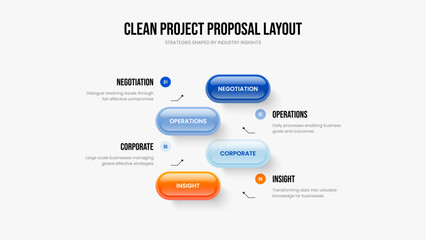 Sales Insight 4 Option Infographic Frame Layout. Service Launch Four Step Diagram Slide Design. Financial Development Presentation Template Vector Illustration.