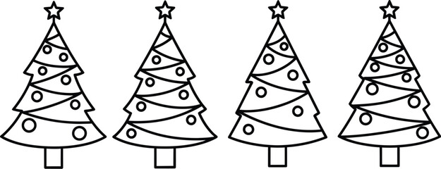 Two christmas ornaments in line art and solid black on — Outline, silhouette, and on transparent background. EPS 10.