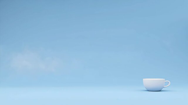 Minimal white cup on soft blue background. Symbolic calm design perfect for Blue Monday, mindfulness, or mental health awareness