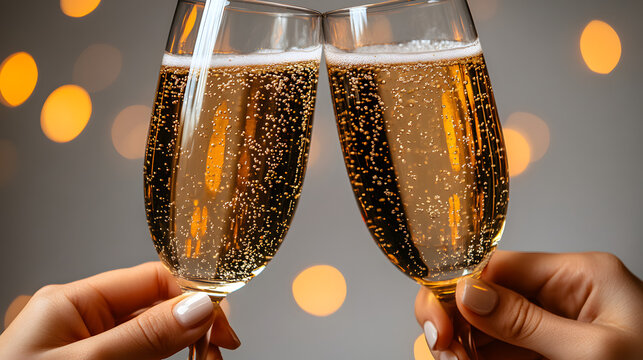 Celebrating a special moment with two sparkling glasses clinking together in a festive atmosphere