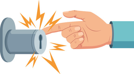Static Electricity Shock from Hand Touching Metal Doorknob with Lightning Symbol and Electric Discharge