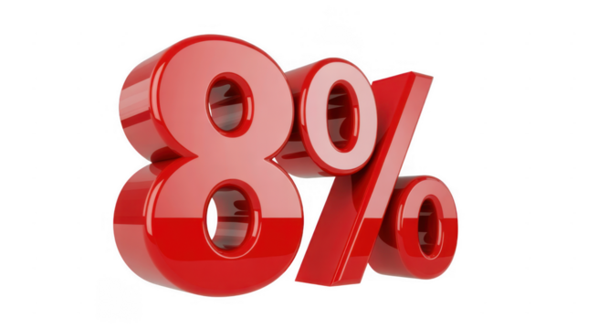 Shiny red 3 D eighty percent symbol with reflective surface isolated on a transparent background - Powered by Adobe