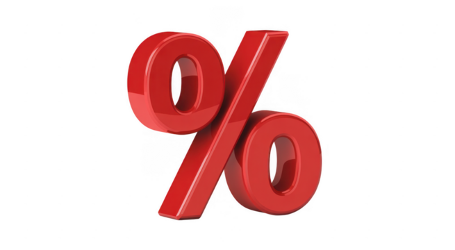 Shiny Red 3 D Percentage Symbol with Glossy Reflections isolated on a transparent background