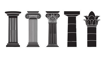 Obraz premium Set of architectural column icons classic building elements in black and white vector illustration isolated on white background