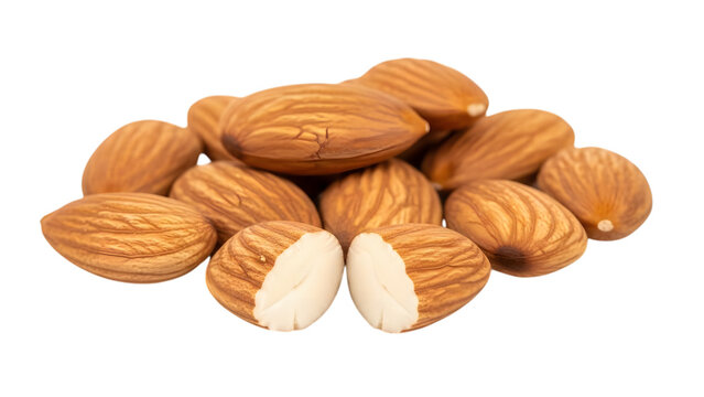 Pile of tiger nuts one halved isolated on transparent background
