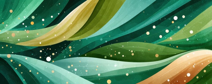Abstract green waves with gold specks create a dynamic, flowing landscape motif for design projects