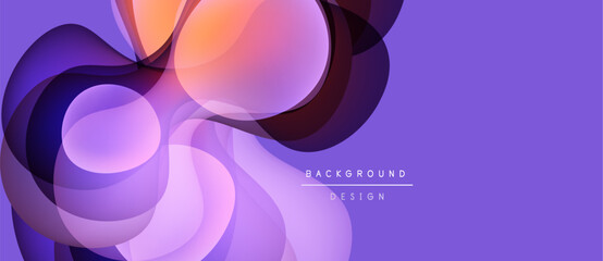 Abstract flowing shapes, vibrant colors, purple background. Modern design elements create dynamic visual experience.