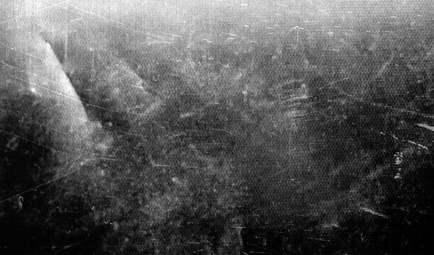 Black and white texture of scratches, chips, scuffs, dirt on old aged surface . Old film effect overlays for space or text. Stock illustration.