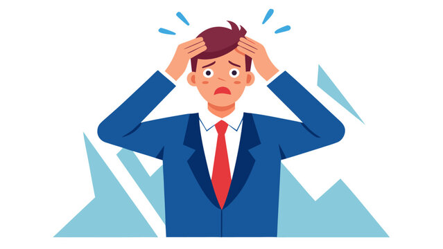Stressed businessman with hands on head and frustrated expression