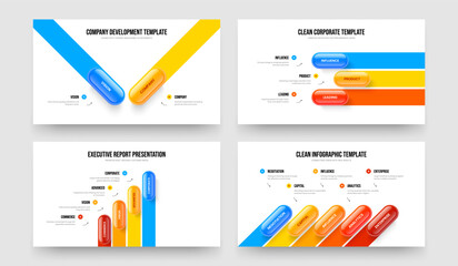 Creative Insight 2 3 4 5 Element Infographic Frame Template Collection. Corporate Showcase Two Three Four Five Step Diagram Presentation Layout Vector Illustration Set.