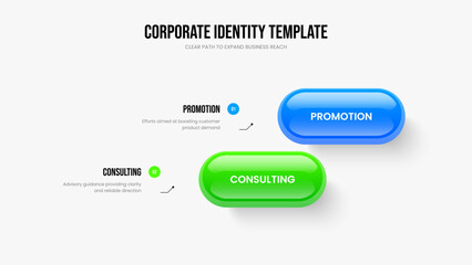 Naklejka premium Investor Portfolio Slide Template Vector Illustration. Digital Campaign Two Step Diagram Frame Layout. Visual Launch 2 Option Infographic Slideshow Design.