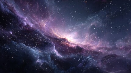 Fototapeta premium Vast swirling purple and blue nebula showcasing countless stars in deep outer space.