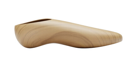 Smooth wooden shoe last with curved shape and visible wood grain isolated on a transparent background
