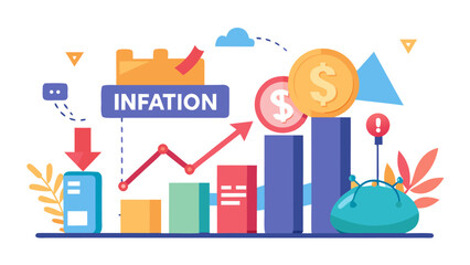 Obraz premium Inflation concept with rising graph and financial icons