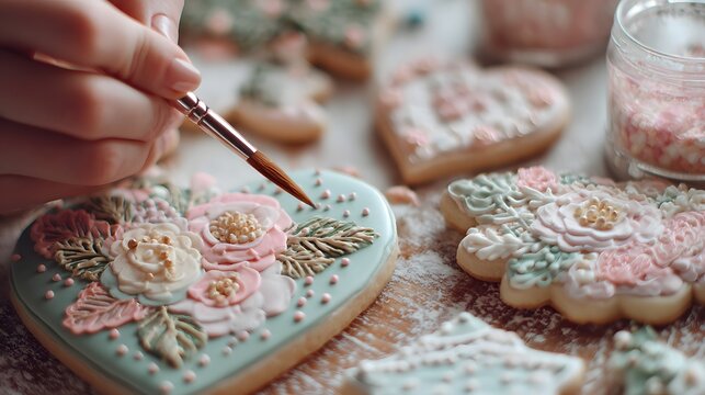 Decorative cookie art baking event in home kitchen sweet treats close-up creative craft