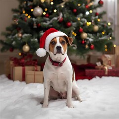 Christmas jack russel dog in santa hat