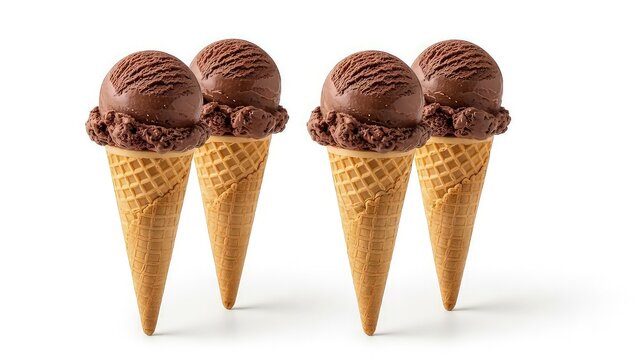 Four delicious chocolate ice cream cones with sprinkles - Powered by Adobe