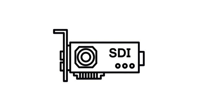 Minimalist Line Art Illustration of a Computer Graphics Card with SDI Label in Black and White