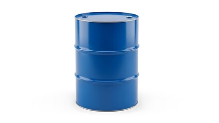 A blue metal drum standing upright against a white background, showcasing a simple industrial container