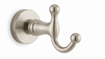 Modern brushed nickel wall hook on white background for home organization, minimalist coat hanger, bathroom or entryway hardware