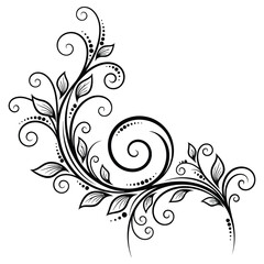 Elegant Floral Swirl Vector Design Element in Black and White for Decoration