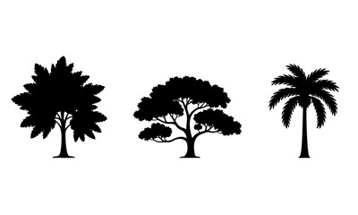 Black trees silhouettes Icon Set on pure white background