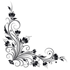 Fototapeta premium Black and White Floral Corner Design Element for Wedding Invitations and Decoration.
