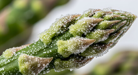 Macro Shot of Asparagus with Crystalline Frosting, Detailed Close-Up