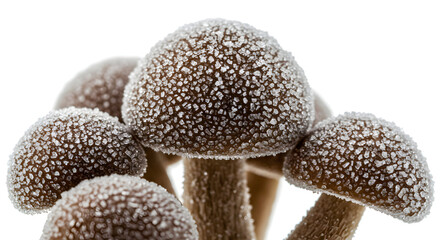 Frosted Mushrooms: A Close-Up of Winter's Delicate Touch on Fungi Caps