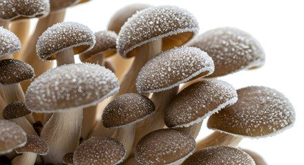 Close-up of Frosted Mushrooms with Detailed Texture